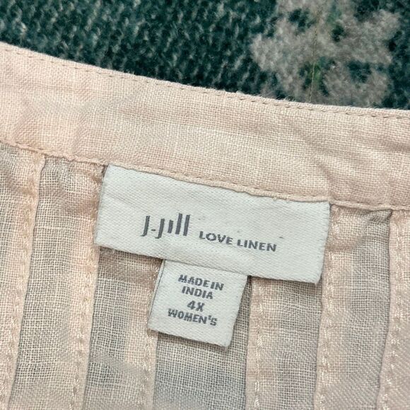 J. Jill Blouse Womens 4X Pink Cream Long Sleeve Pleated Linen Beaded Tunic Top - Picture 7 of 16
